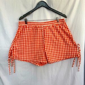 Bright Orange Gingham Check Drawstring Shorts